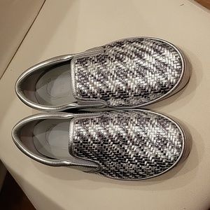 Dior Metallic Silver Woven Leather Slip On Sneakers